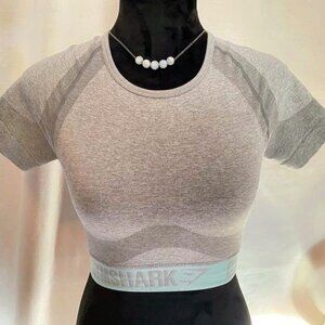 Gymshark Flex Crop Top Crewneck Short Sleeve Gray Marl / Pale Turquoise Size XS